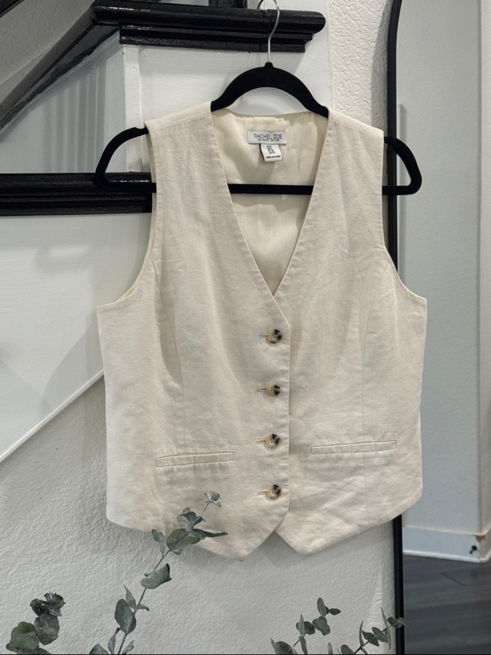 Rachel Zoe Cream Linen-Blend Sleeveless Vest